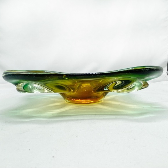 Vintage Italian Murano Art Glass Green Amber Ombre Candy Dish Bowl - Picture 7 of 10